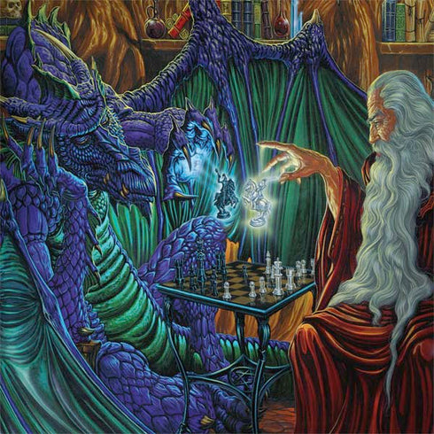 Dragon and Wizard Playing Chess by Ed Beard Jr MacBook Skins
